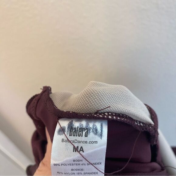 WEISSMAN Balera Dance Costume burgundy Culotte Unitard With Mesh MJ11187 MA - Picture 10 of 13